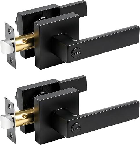 TSHAY 2 Pack Matte Black Privacy Door Levers, Heavy Duty Door Handles