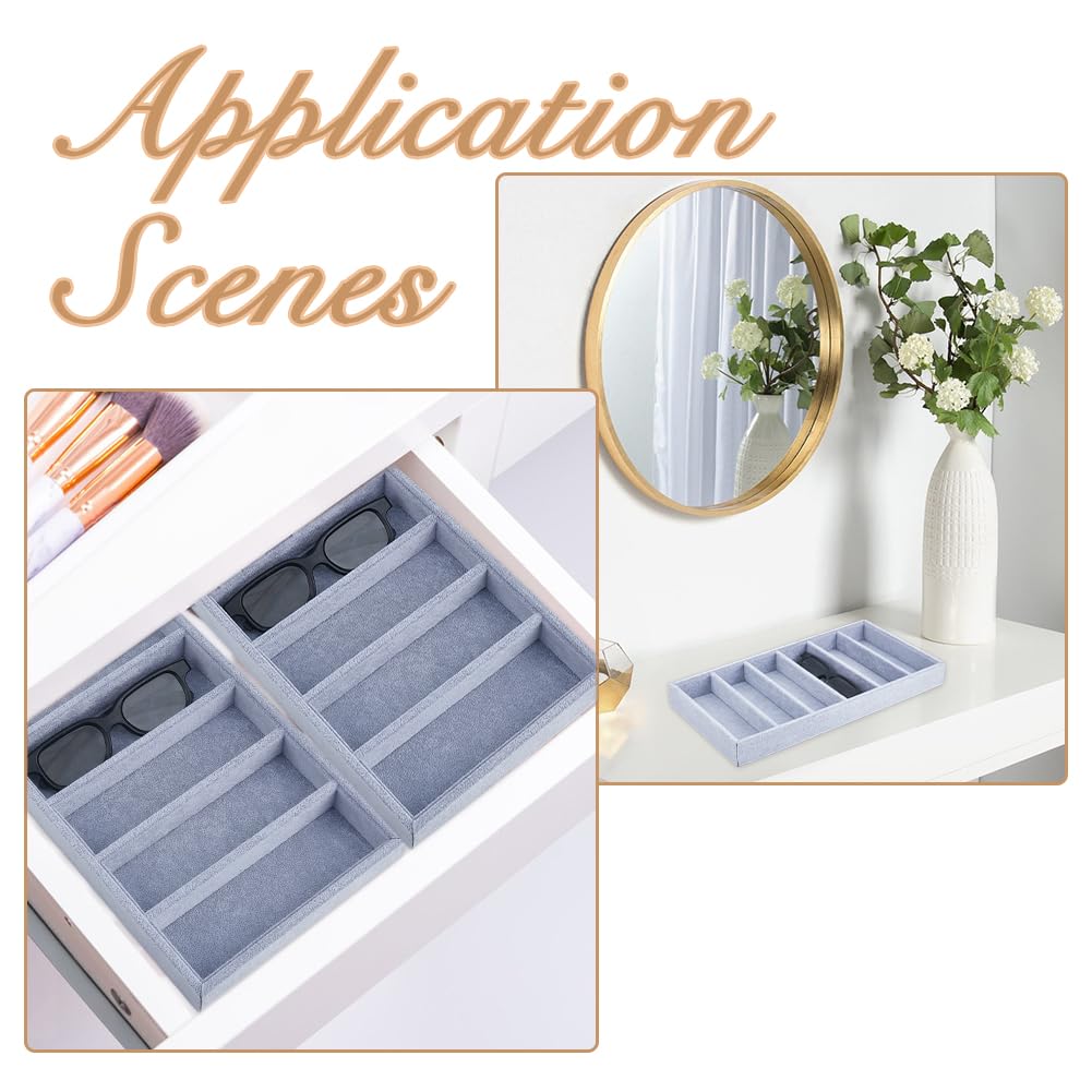 DICOSMETIC 4 pezzi, 6 scomparti, organizer per occhiali da sole, vassoio in velluto antigraffio, display grigio chiaro, cassetto per occhiali, porta occhiali, organizer per gioielli, orologi