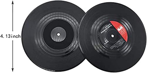 Miniatura 5 de Juego de 6 posavasos para bebidas con caja de regalo, discos de vinilo retro, juego de 6 posavasos antideslizantes y perfectos para decoración de