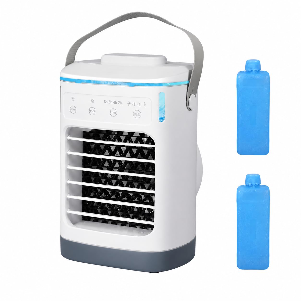 Mobile Klimaanlage Klein, 4 IN 1 Mini Luftkühler mit Wasserkühlung, 4 Geschwindigkeiten, 2-8H Timer, Leiser USB Luftkühler mit 7 Farben LED für Zimmer Büro