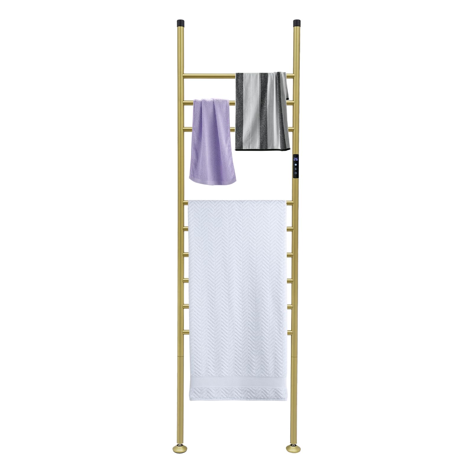 Toallero eléctrico, escalera independiente con temporizador 1-24H, 45-70 °C, 180 W, calentador de toallas de pie, 9 travesaños (dorado)
