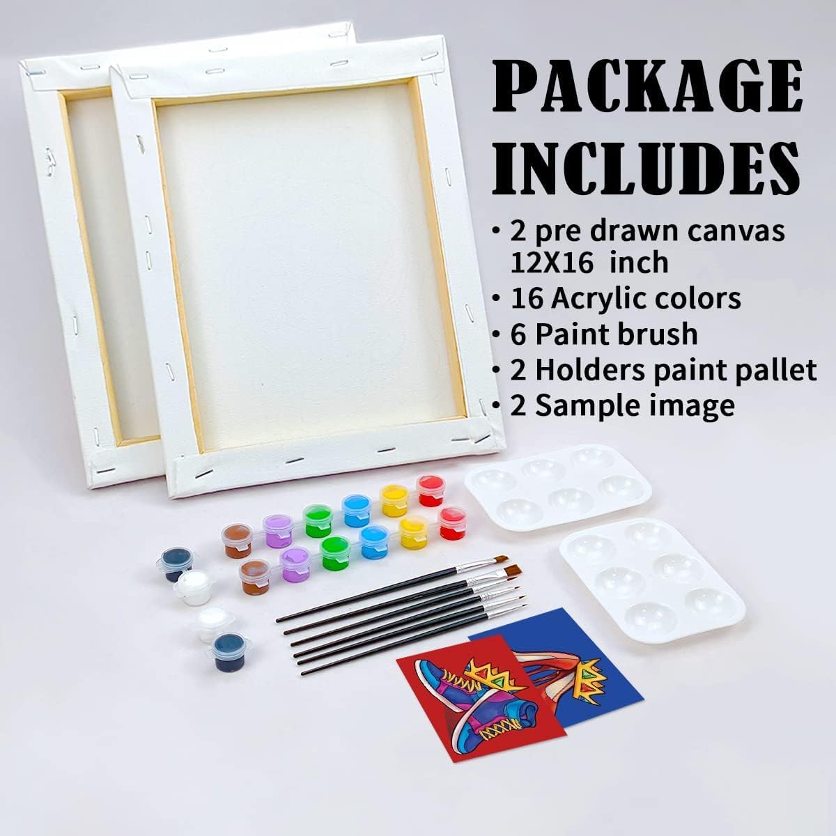 VOCHIC 2 Pack Couples Paint Party Kits Pre Drawn Canvas for Adults Paint and Sip Kit Date Night Games for Couples Painting Valentine's Day (12x16 Inches, Crown High Heel and Sneakers)