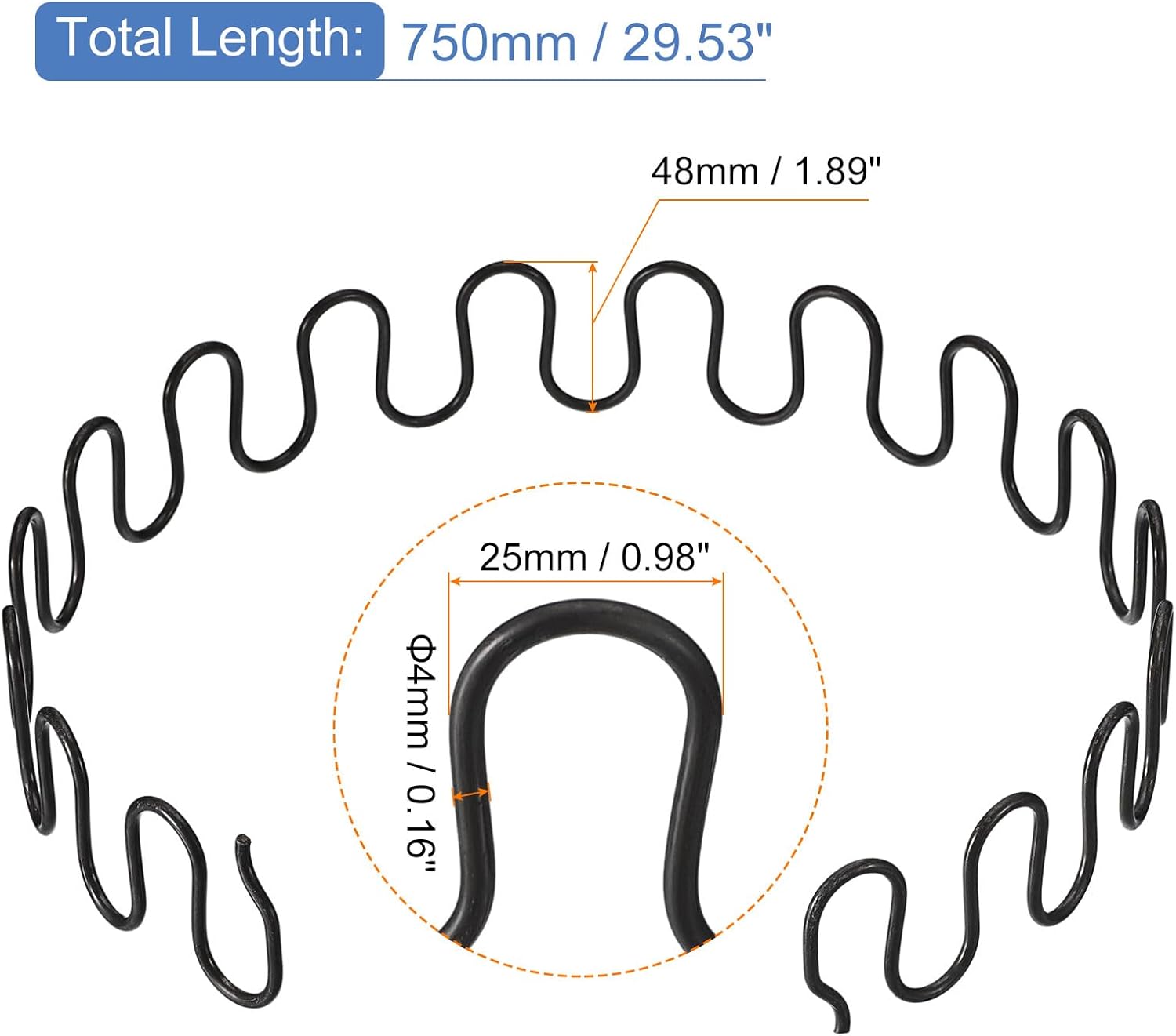 uxcell 29.5 Inch Sofa Spring Replacement with Clips Nails Round Shape Spring Recliner Parts for Furniture Couch Repair Fixing Chair Sagging Seat, Black