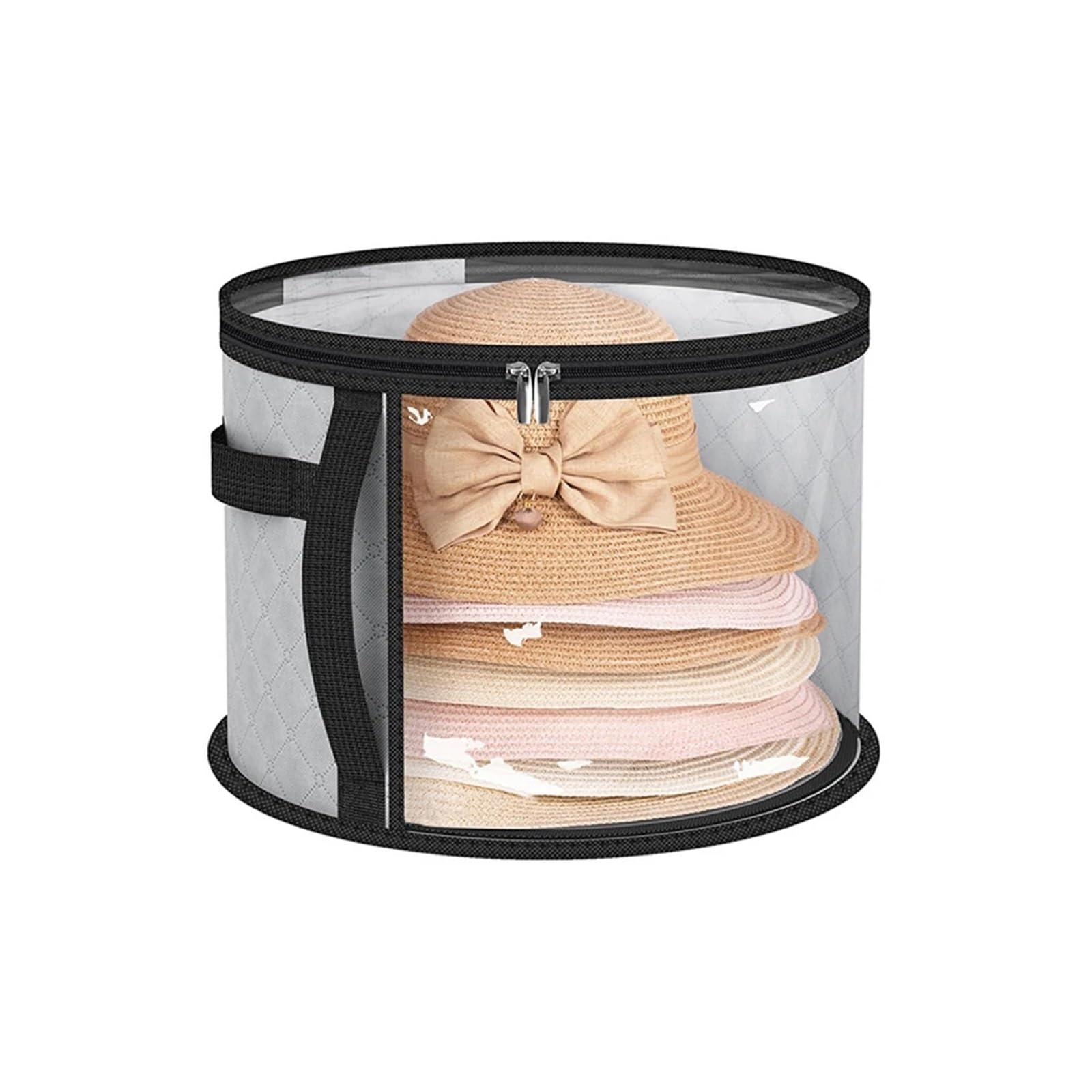 SNRTKA Hat Storage Box Hat Storage Bucket, Clothing Hat Travel Organizer, Foldable Round Brim Hat Storage Bag with Handle and Clear Window for Hat(Gray)