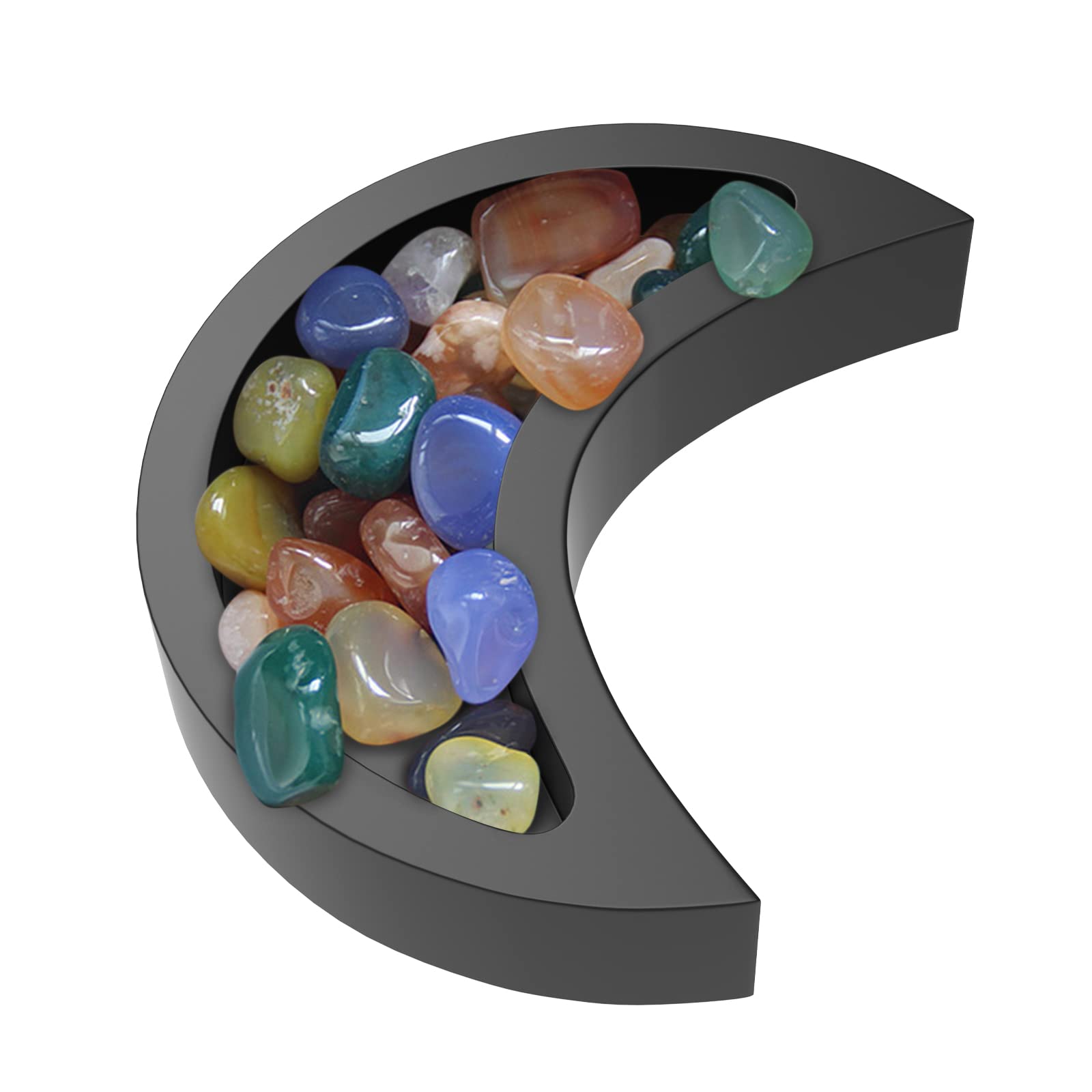 Black Wooden Moon Tray 6x2.6 Inch, Moon Crystal Holder, Nuadem Wood Crescent Crystal Display Tray, Crystal Crescent Moon Tray for Essential Oil Jewelry Storage, Ramadan Eid Mubarak Moon Tray