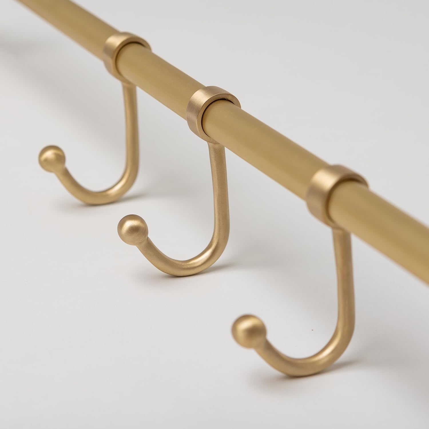 Solid Brass Kitchen Hook Rail | Utensil Hanging Rail | Wardrobe Clothing Rail | Heavy Duty Rail with 3 Hooks | Bathroom Towel Rail (Satin Brass)