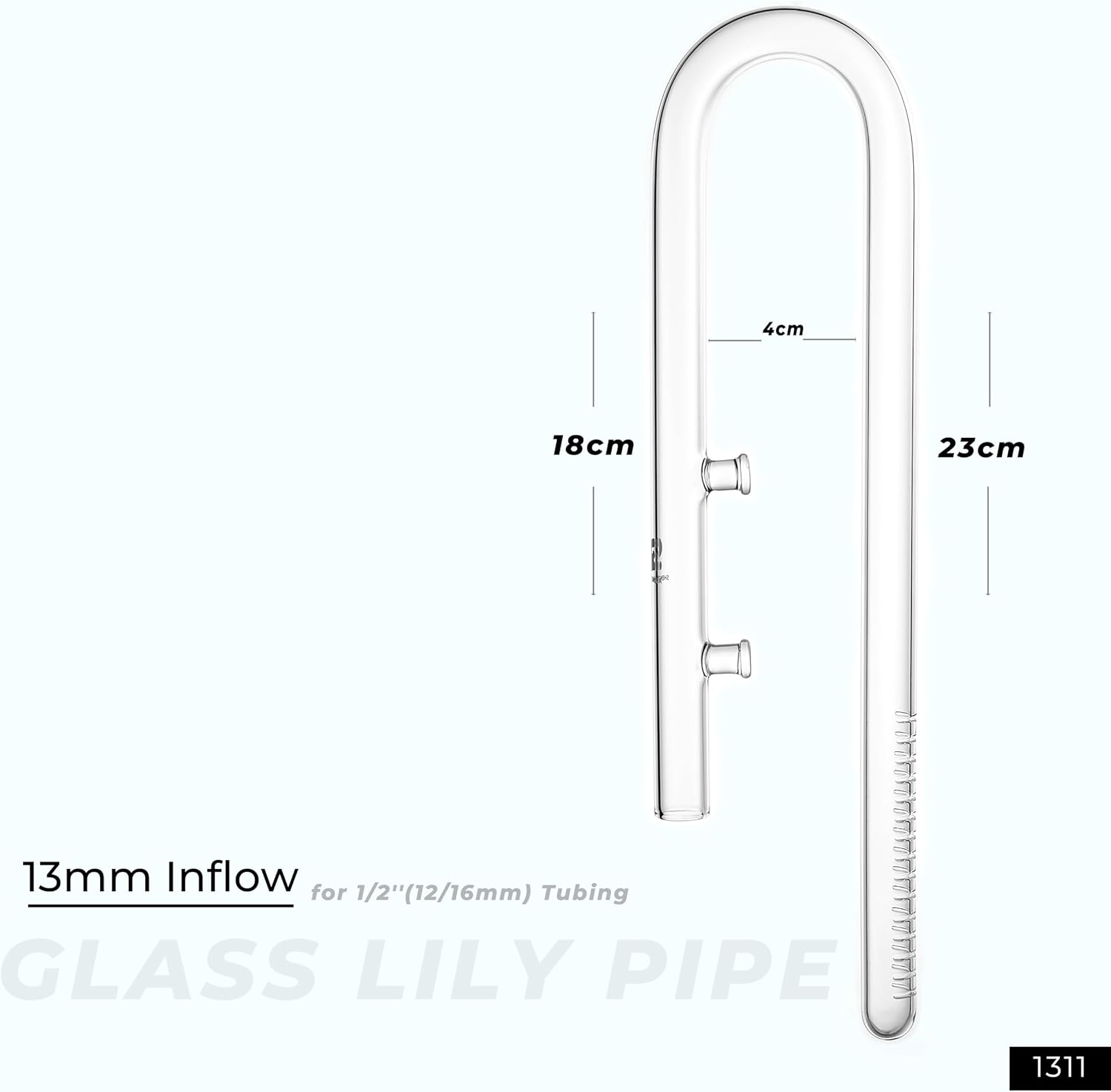 Aquarium Glass Lily Pipe for Fish Tank Canister Filter, Unique Outflow Surface Skimmer, Protects Fish and Shrimp. Ideal for Rimless Aquariums,1/2'' (12/16mm) Tubing,13mm Inflow Item No.1311 image 2