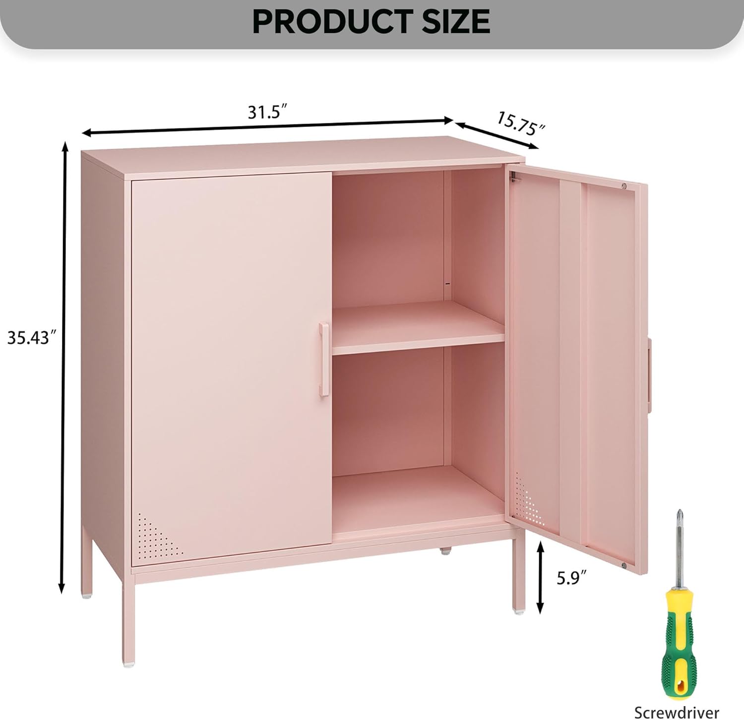 Steehoom Metal Storage Cabinet with 2 Doors, Steel Buffet Sideboard Entryway Locker Cabinet Kitchen Cupboard for Living Room, Dining Room, Kitchen, Office, Bar (Pink, 31.5" D x 15.75" W x 35.43" H)
