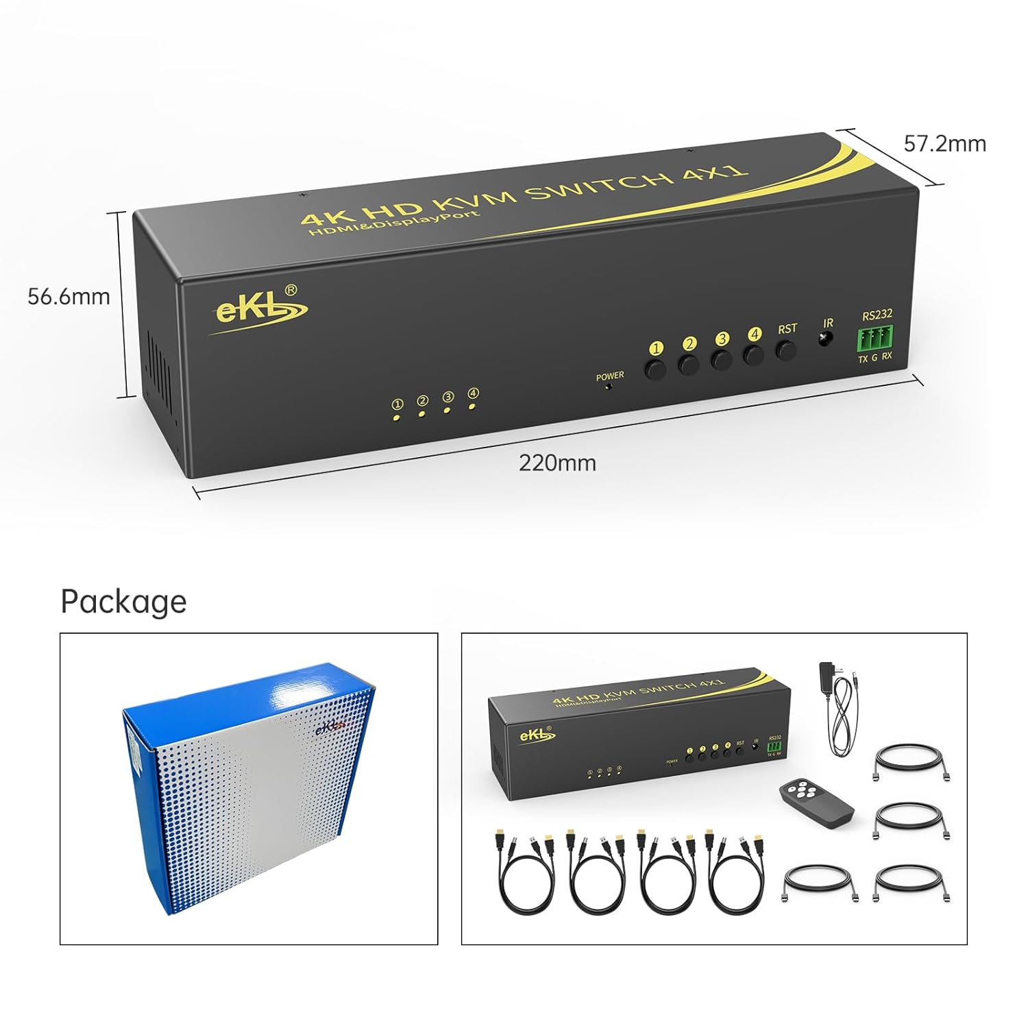 eKL Dual Monitor HDMI+DisplayPort KVM Switch 4 in 2 Out Extended Display 4K@60Hz 4:4:4 with Audio and USB 2.0 Hub Sharing PC Monitors One Set of Keyboard and Mouse Switcher