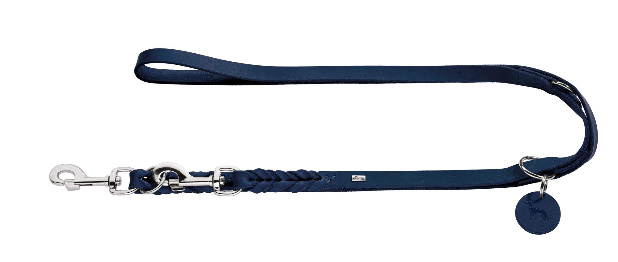 HUNTER SOLID EDUCATION Guinzaglio regolabile in pelle intrecciata resistente, morbido, 1,3 x 200 cm, blu scuro