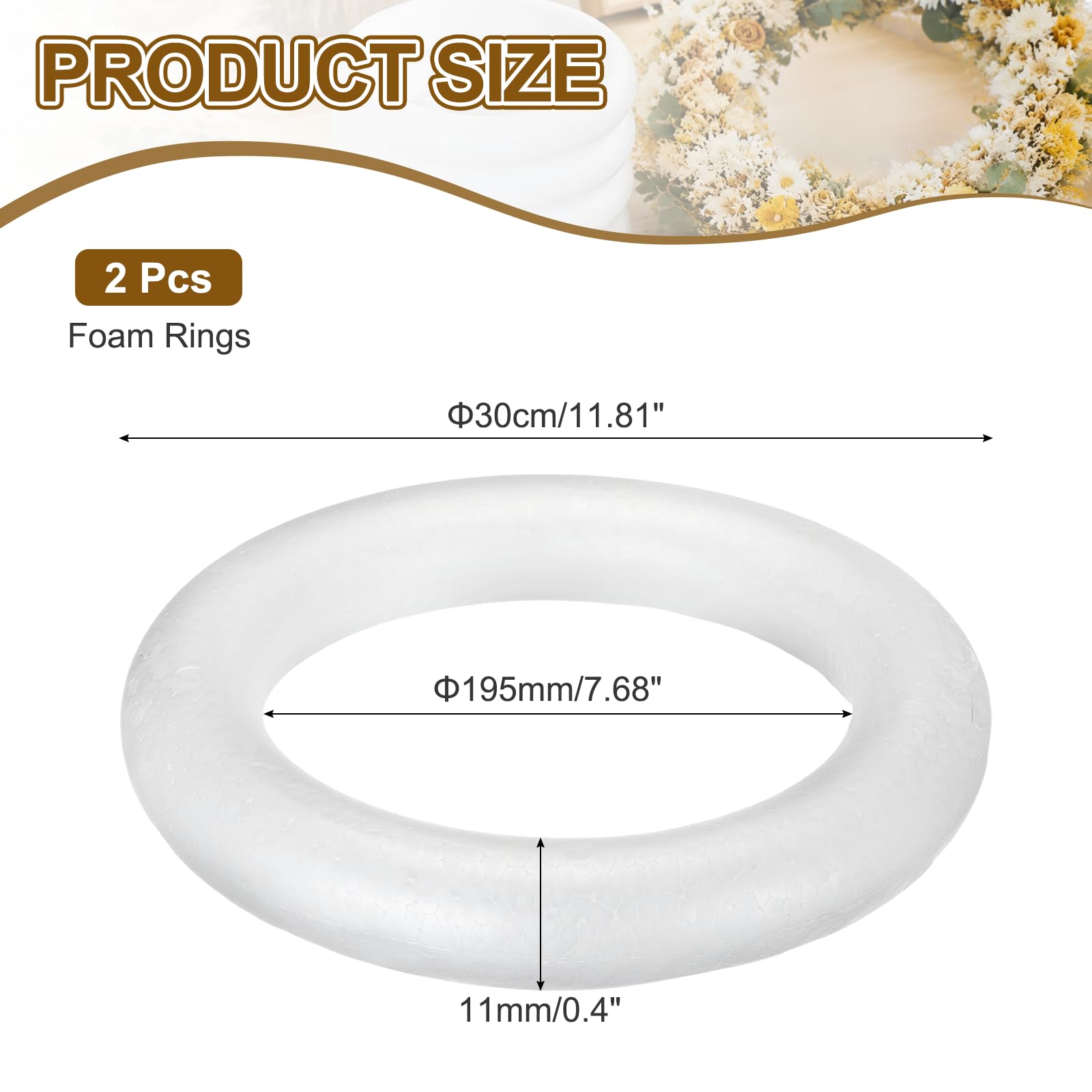 MECCANIXITY Lot de 2 couronnes en mousse Blanc 30 cm / 11.81in | Couronne ronde en mousse légère en polystyrène pour mariage, maison, projets floraux, loisirs créatifs, décoration de Noël