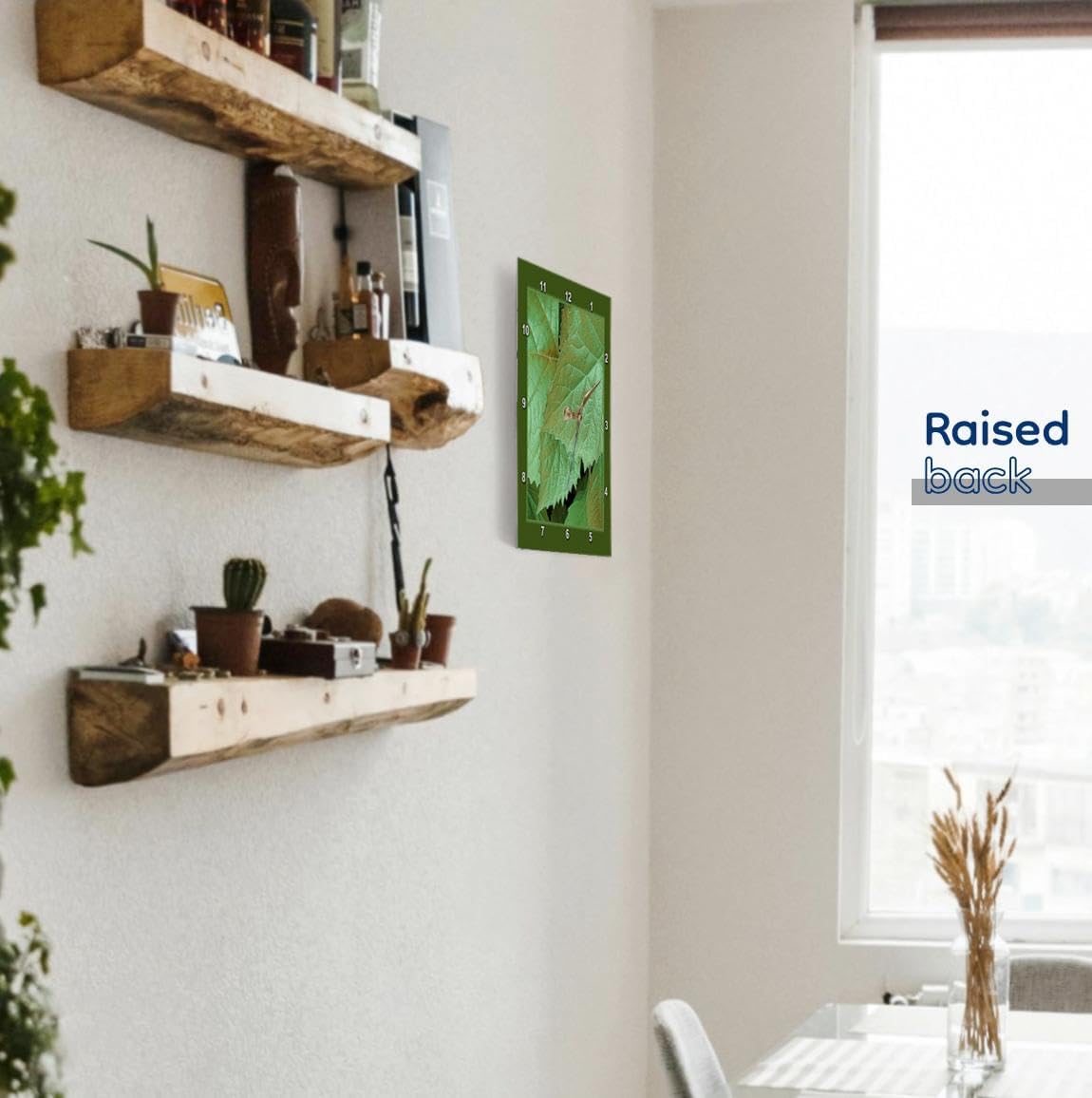 3dRose Wall Clock Silent - 13 inch - Green and Gold Metallic Leaves with Deep Olive Green Frame - Nature Garden Leaves Floral Botanical