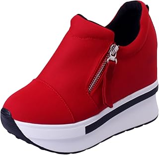Zapatillas deportivas para mujer, zapatillas deportivas para mujer, suelas gruesas, plataforma, lona, cremallera de tacón alto, comercio exterior, zapatos de mujer, color negro