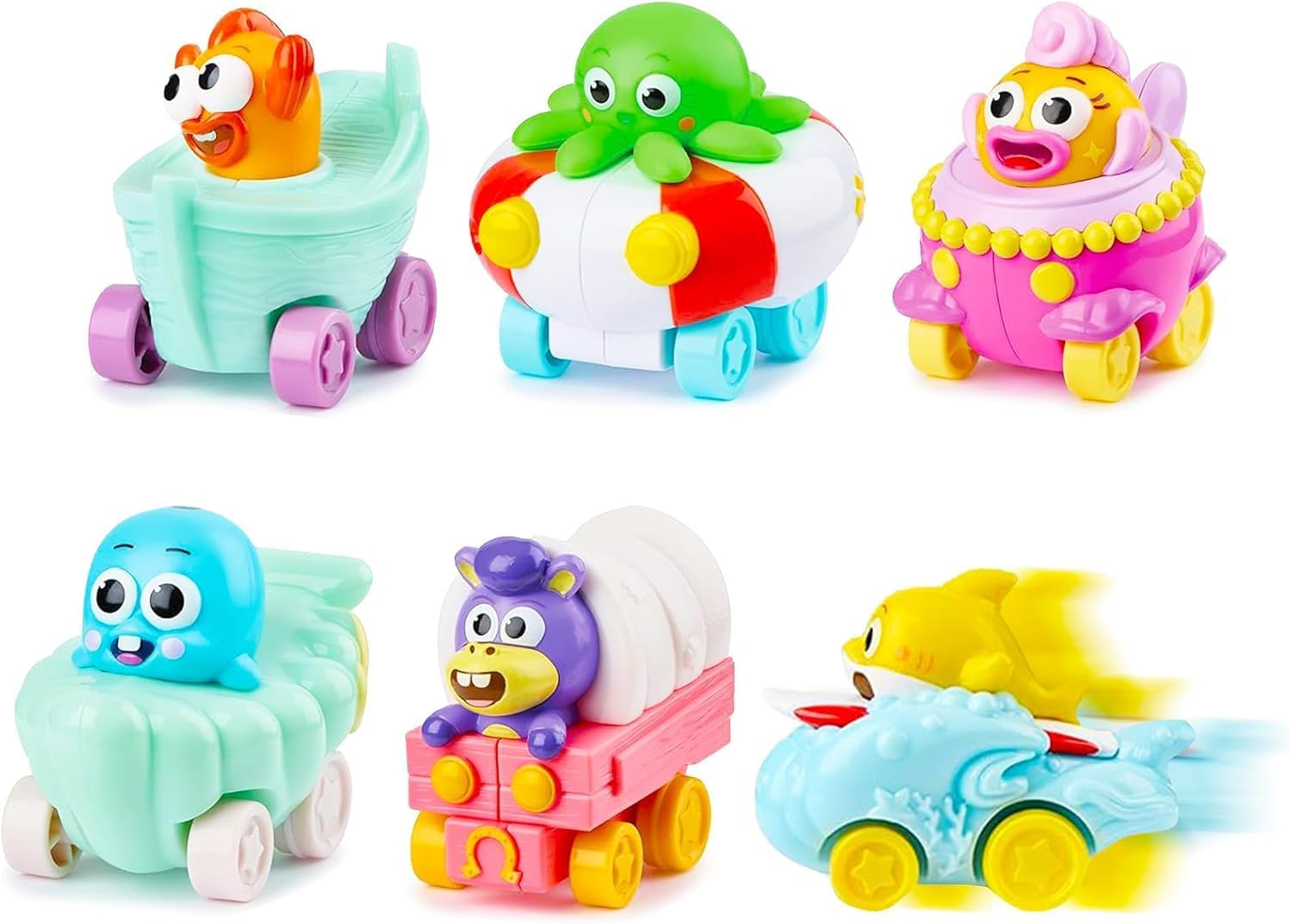 Baby Shark Toys for Kids - Bundle with Baby Shark Pull Back Race Car Toy Speedy Sea Vehicles Plus Stickers, More | Speedy Sea Vehicle Set for Girls, Boys