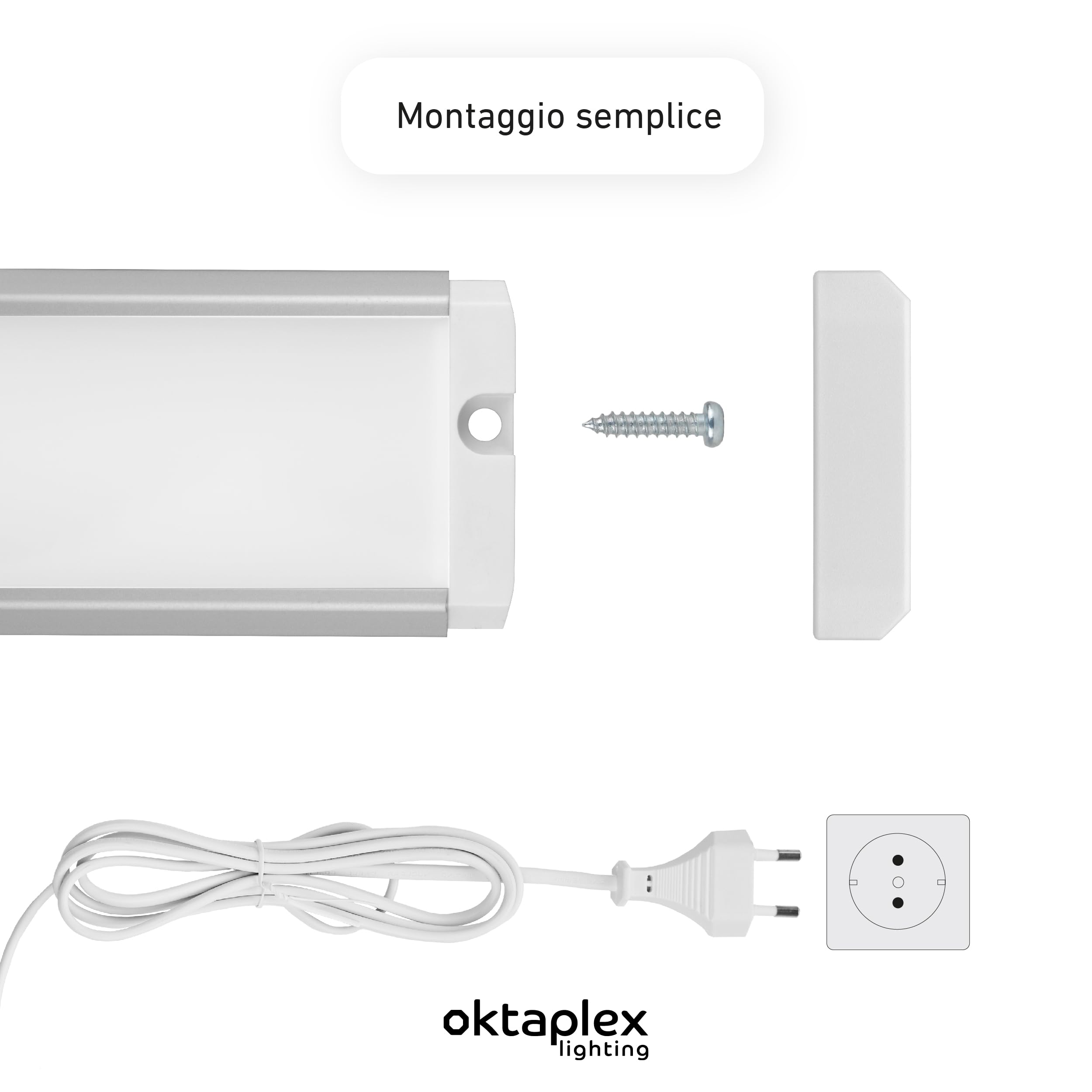 Oktaplex Riva luce LED sottopensile con sensore 90 cm | 730 lm e 10 W, 3000 K bianco caldo su 230 V, dimmerabile con sensore gestuale e corpo in alluminio argento ultrapiatto
