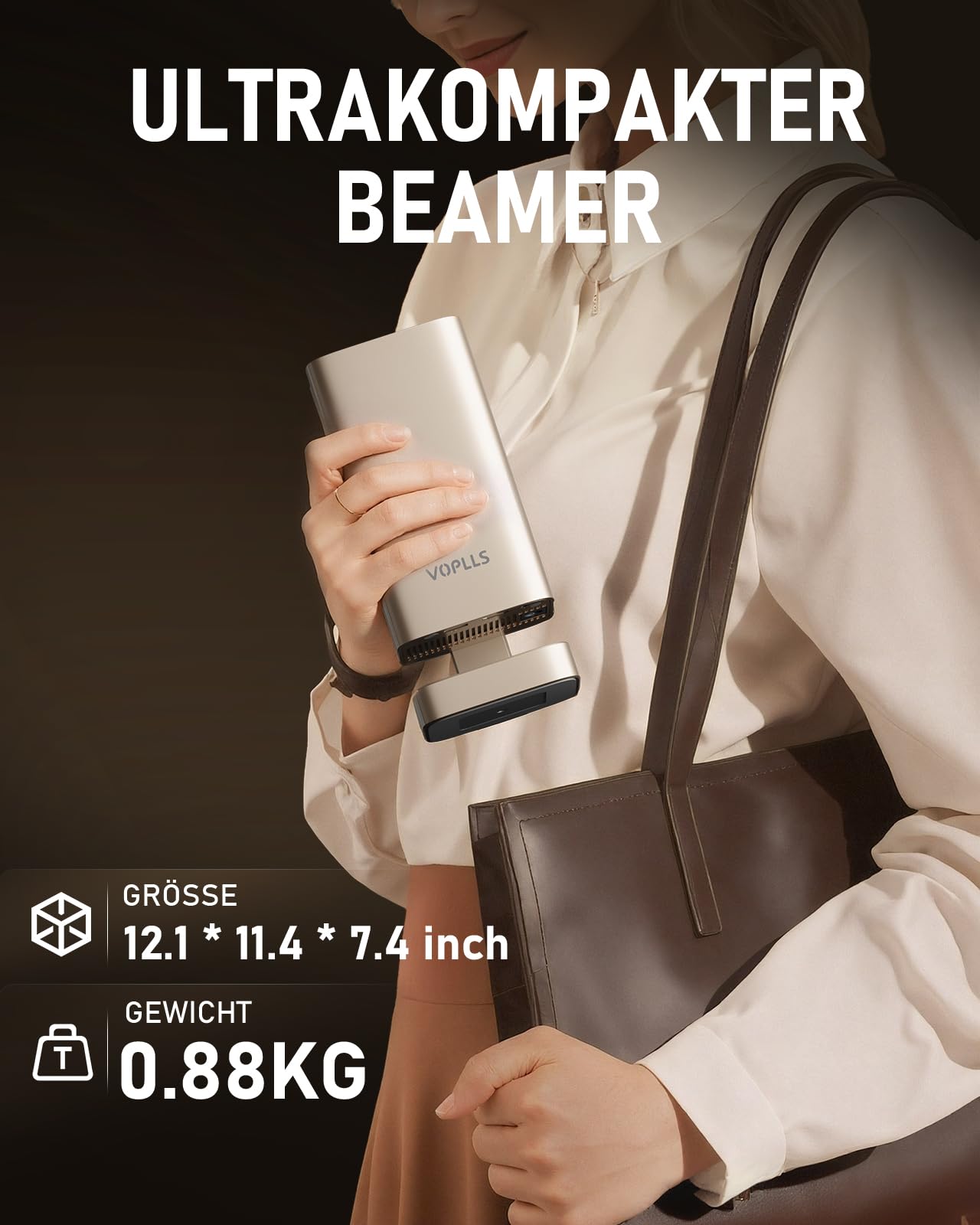 VOPLLS Smart Mini Beamer 4K 28000 Lumen Projektor, Full HD 1080P, WiFi6 Bluetooth, TOF Autofokus, Trapezkorrektur, 210° Drehbar, Kompatibel mit Netflix & Dolby Audio