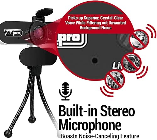 Miniatura 5 de Vidpro Cámara web CM-HD 1080P Full HD con micrófono integrado y mini trípode, cámara web USB FOV de 85 grados con filtro de cancelación de ruido,