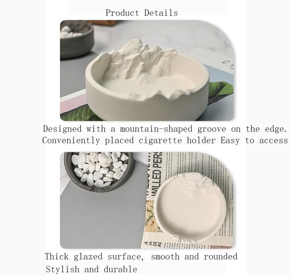 Ashtrays for Cigarettes Concrete Ashtray Portable Modern Ashtrays for Outdoor Indoor Desktop Smoking Ashtray for Home Office Fashion Decoration Home Ashtrays(White)