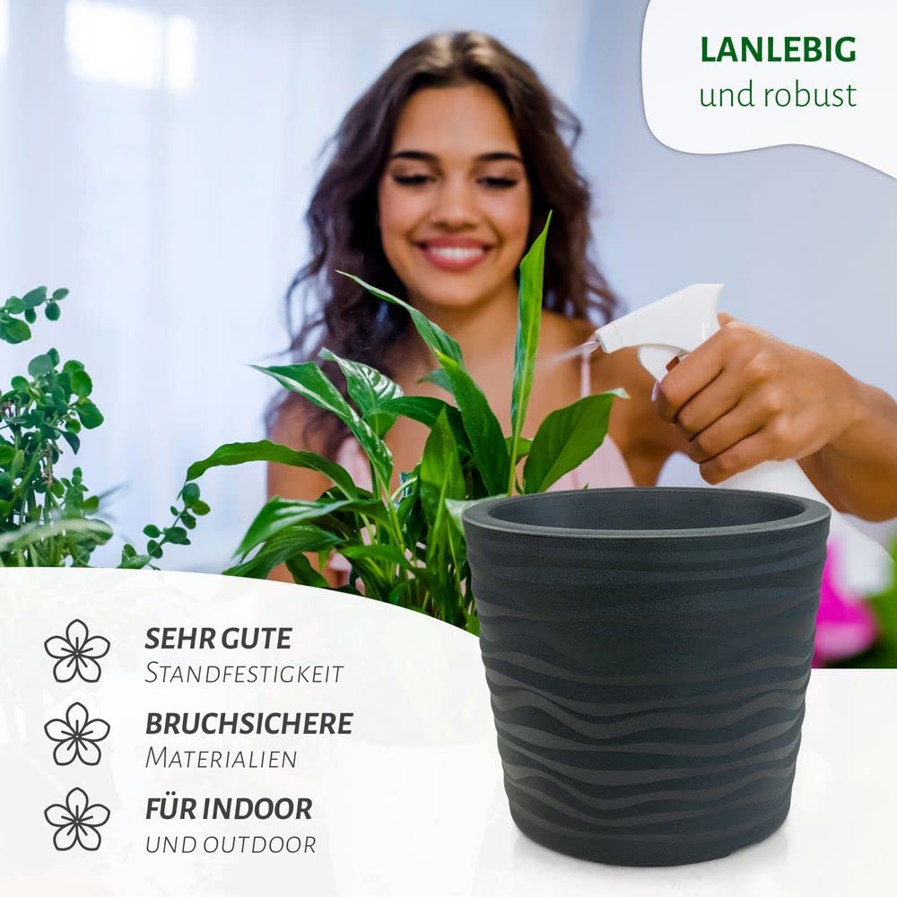 MePla - Blumentopf Trento - runder Pflanzkübel - wetterfestes Pflanzgefäß - UV-beständiger Blumenkübel - Pflanzentopf - Kübel - ø 50 cm - anthrazit