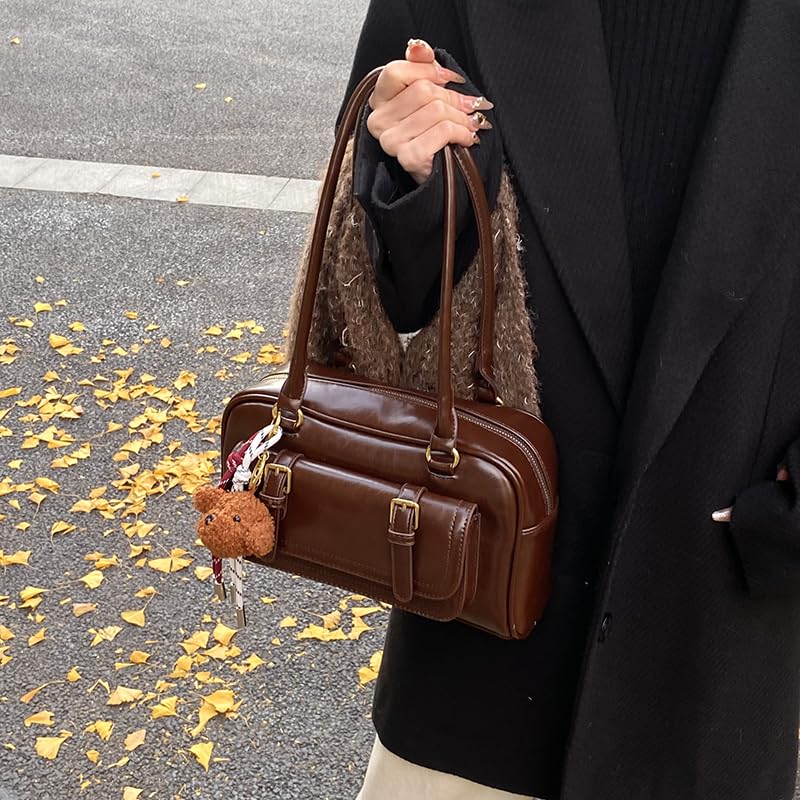 Leather Retro Shoulder Bag for Women with Pendant Casual Purse Tote Handbag Satchel Handbag Trendy Purse Bag for Daily Use3