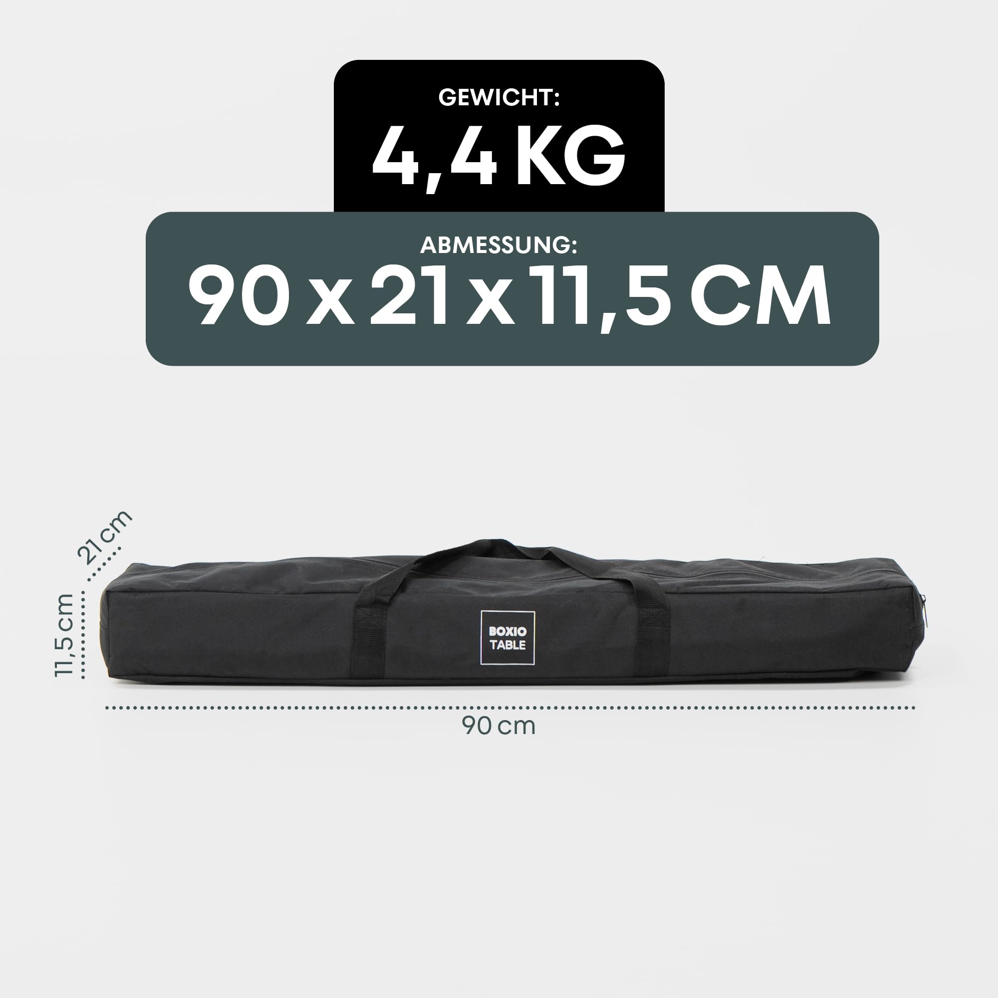 BOXIO - Table: Klappbarer Campingtisch 88x40 wetterfest stabil & faltbar höhenverstellbarer Outdoor Tisch für Camping, Garten, Balkon & Wohnmobil Zubehör Tisch klein inkl. Tasche (Mit Tischplatten)