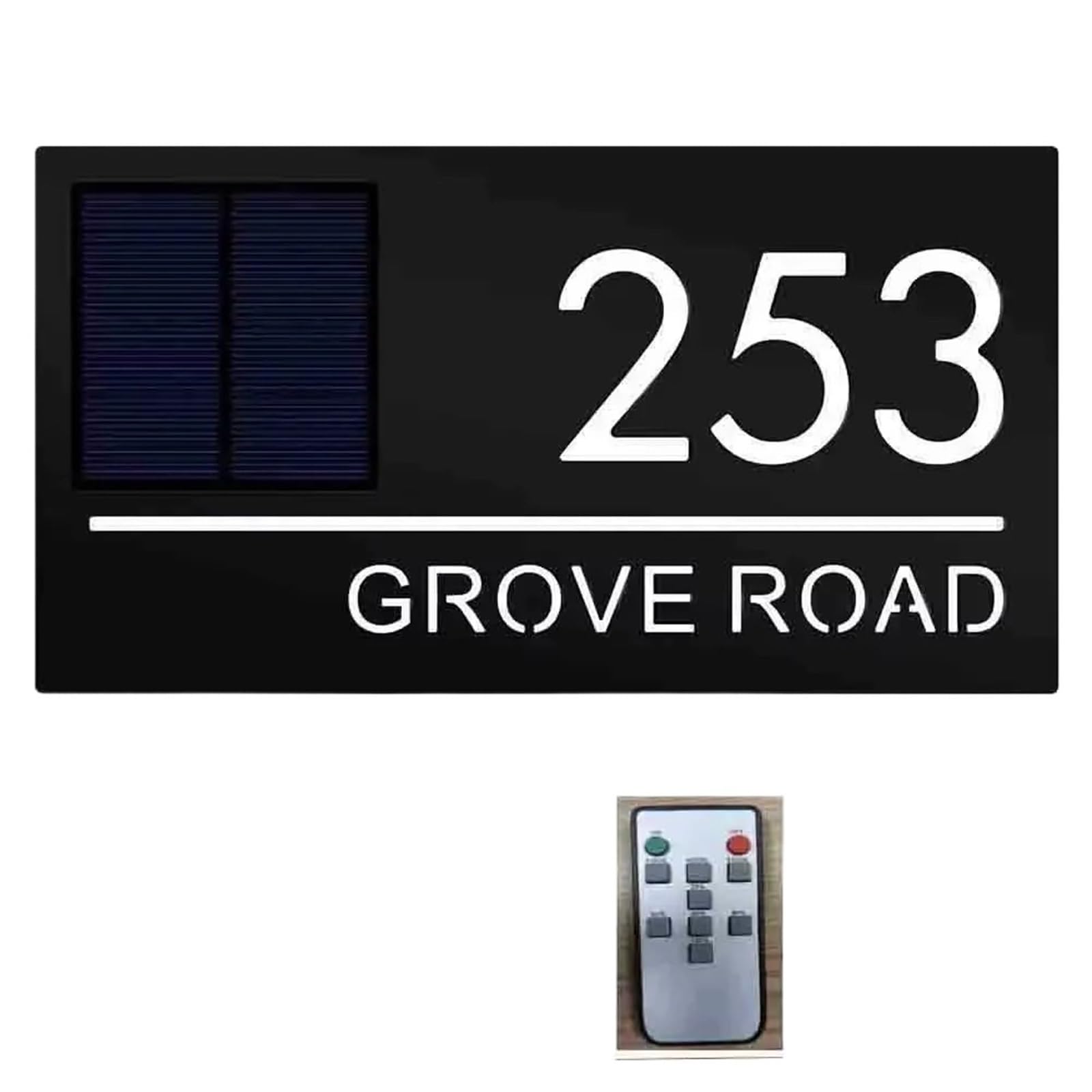 Hausnummern, Hausnummernschild, personalisierbar, für den Außenbereich, Solar-LED-Nummer, Familienname, Türschild, Acryl, beleuchtetes Schild (horizontal, 3 Farben, RC)
