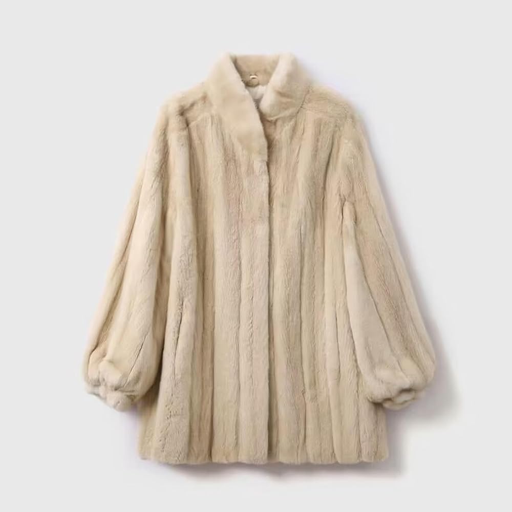 MIDDLE FUR-Women's Real Mink Fur Coat Middle Length Plush Jackets