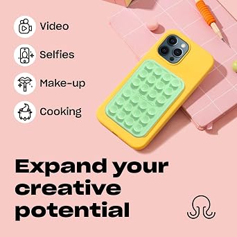 OCTOBUDDY Classic MAX - Silicone Suction Phone Case Adhesive Mount - Hands-Free, Strong Grip Holder for Selfies and Videos - iPhone and Android Compatible - 2.6 x 3.9, Buttercream