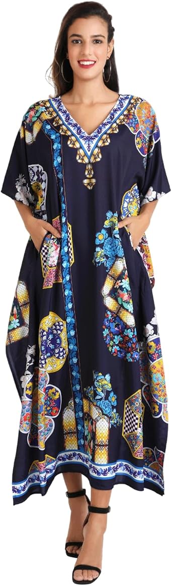 Miss Lavish London Womens Kaftan with Pockets Long Beach Swimsuit Coverup