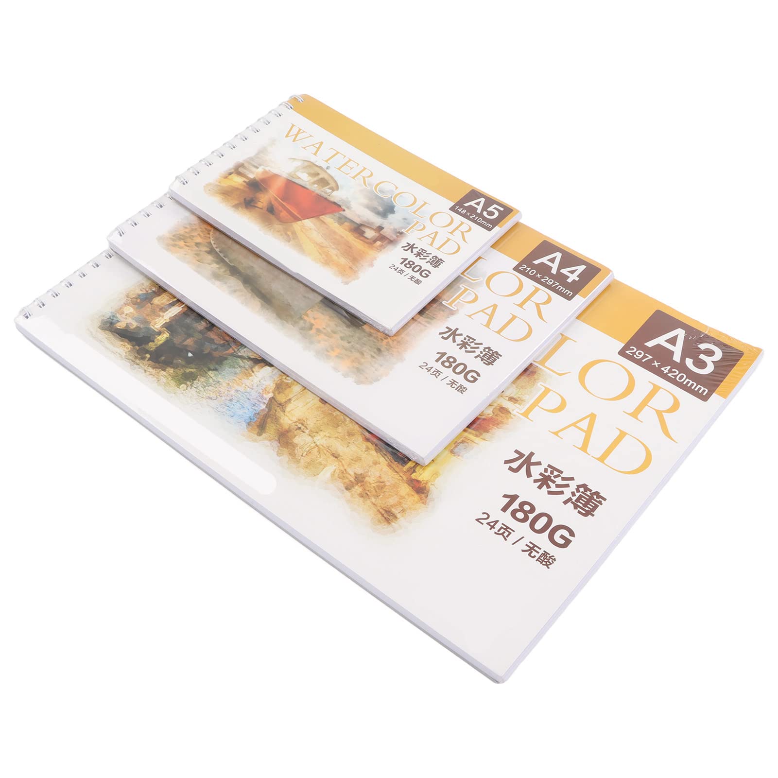 Wasserzeichenblock Aquarellpapier Professionell 3er Set 24 Seiten 180g Säurefrei A3 A4 A5 Skizzieren Malen Christmas Gifts