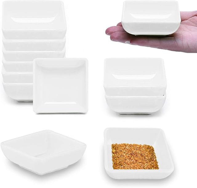 sinzau Sauce Bowls, 12 Pieces Square Dip Bowls, for Soy Sauce, Sauces, Spices, Side Dishes and Snacks, White