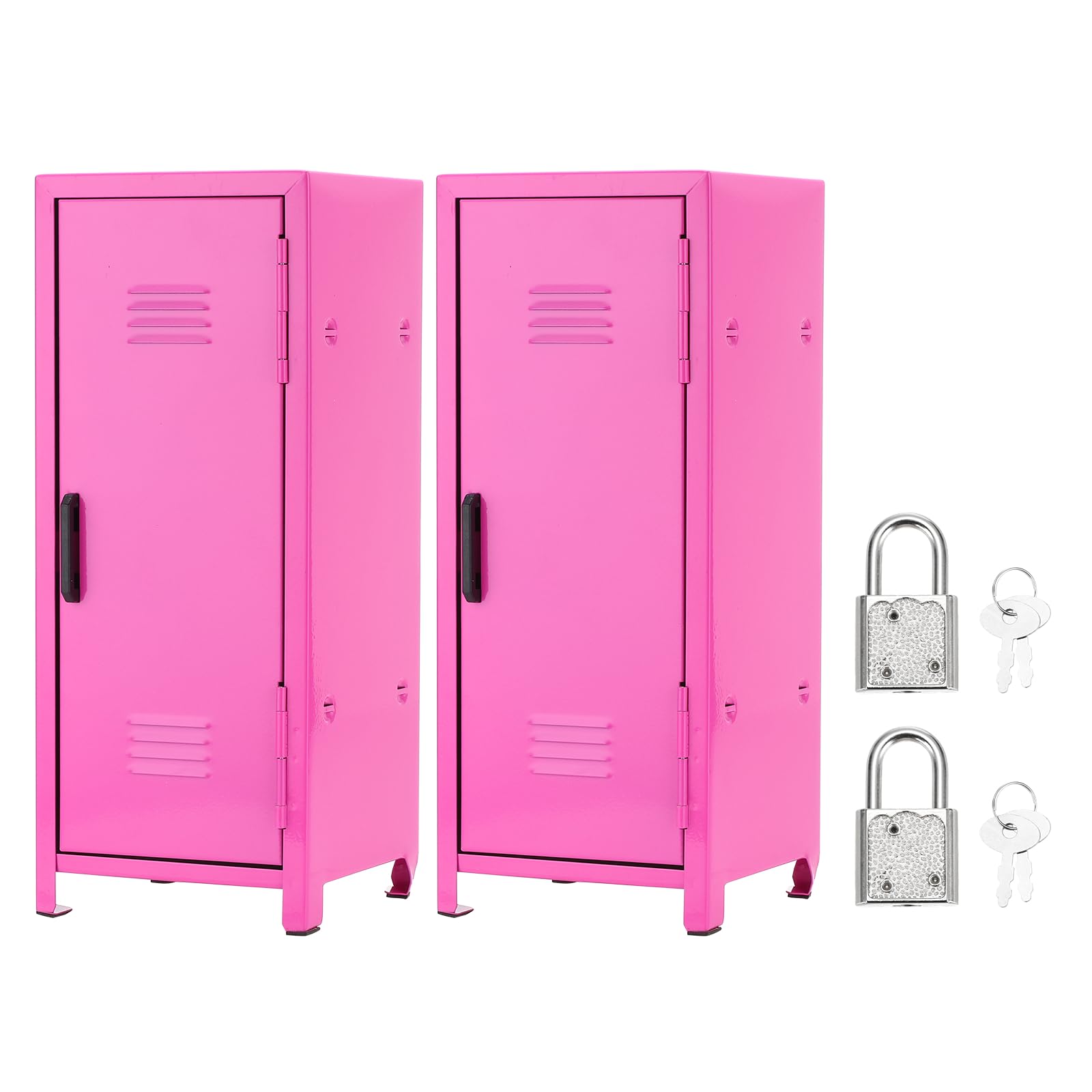 PATIKIL Mini Locker 4.3 x 10.8 Inch, 2 Pcs Small Locker with Lock Keys, Real Little Desktop Metal Money Safe Storage Box Security Organizer Cabinet for Desk Bedroom Money Coin, Rose Red