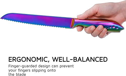 Miniatura 8 de WELLSTAR Cuchillo de pan de 8 pulgadas, cortador de pan dentado, hoja de acero inoxidable alemán ultra afilada y mango cómodo con revestimiento de