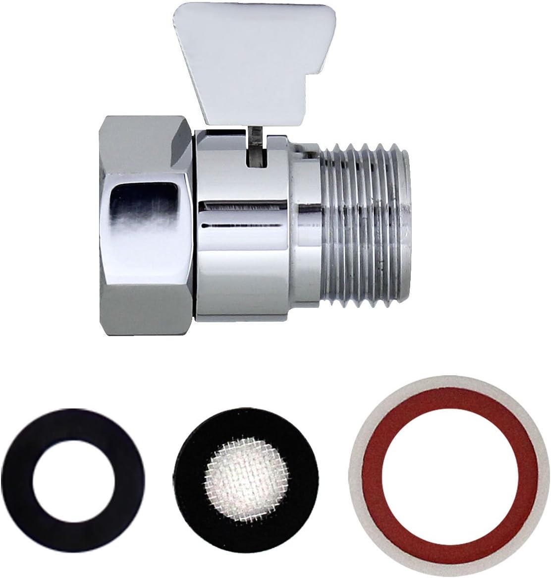 MODONA Water-Saver Flow Control and Shut Off Valve, Made of Solid Brass with Brass Handle for Hand Shower, Shower Head, and Bidet Sprayer – Polished Chrome - 5 Year Warrantee