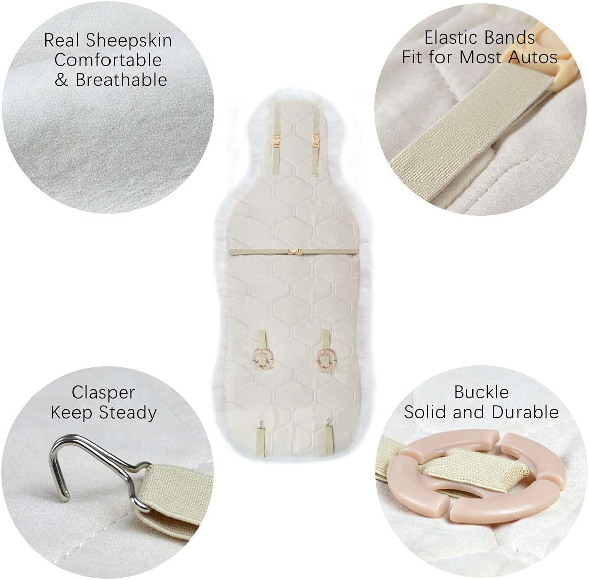 OKAYDA Genuine Australian Sheepskin Car Seat Covers, Fluffy Long Wool & Universal Fit for SUV/Truck/Van, Airbag-Safe Fuzzy Fur Car Seat Cover (White)