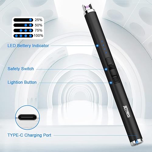 Miniatura 3 de Encendedor de velas recargable por USB, encendedor de arco electrónico, resistente al viento, sin llama, con botón de seguridad para camping,