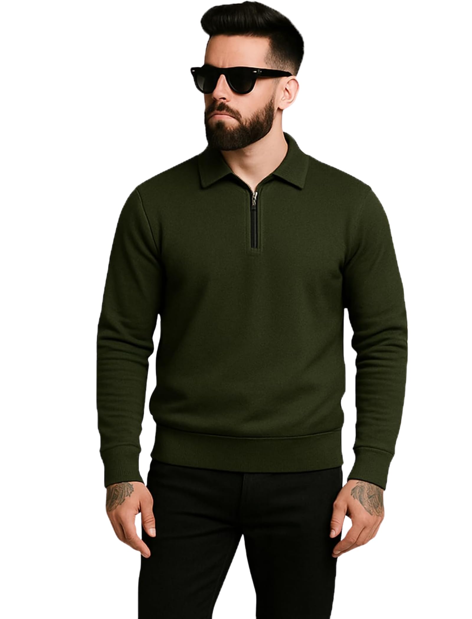 Mens || Solid || Henley Neck || Full Sleeve || Half Zipper || LoopKnit || Sweatshirt-image-27