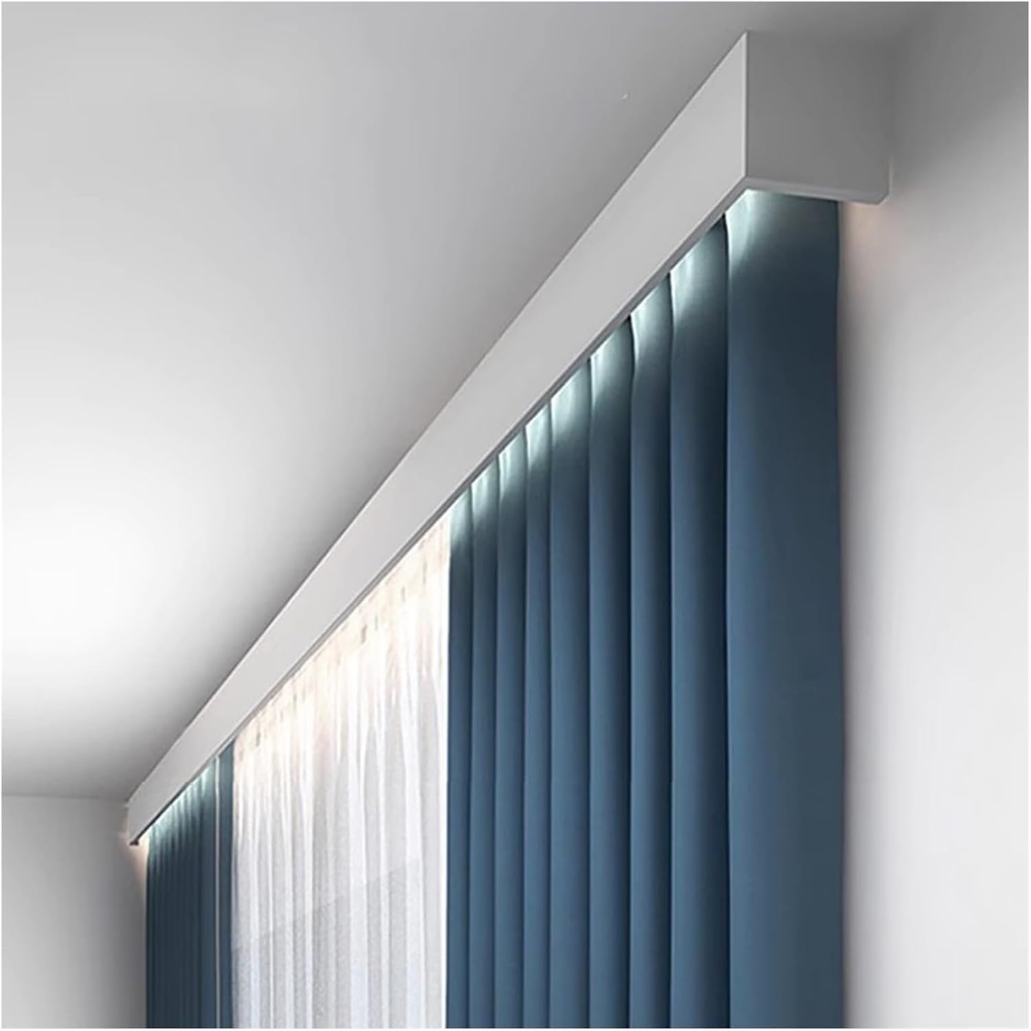 Extra Long Double Aluminum Curtain Rod Box - 1.2m Wall Mounted Valance Box, White Drapery Hardware for Bedroom & Living Room - Stylish Window Treatment Solution