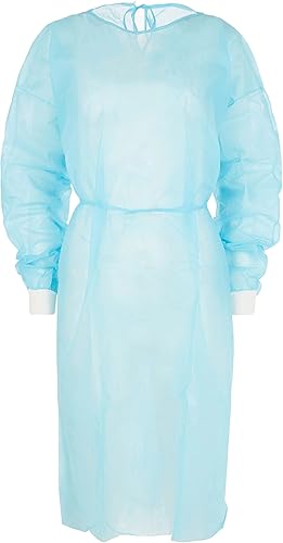 Nobles - Vestidos de aislamiento desechables azules de tamaño universal, sin látex, resistente a los fluidos con puños de punto, vestidos médicos y