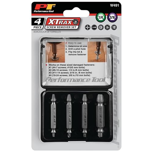 Miniatura 13 de Performance Tool W491 X-Trax - Juego de removedor de tornillos (4 piezas)  Elimina tornillos pelados o rotos, puntas dobles, aleación endurecida