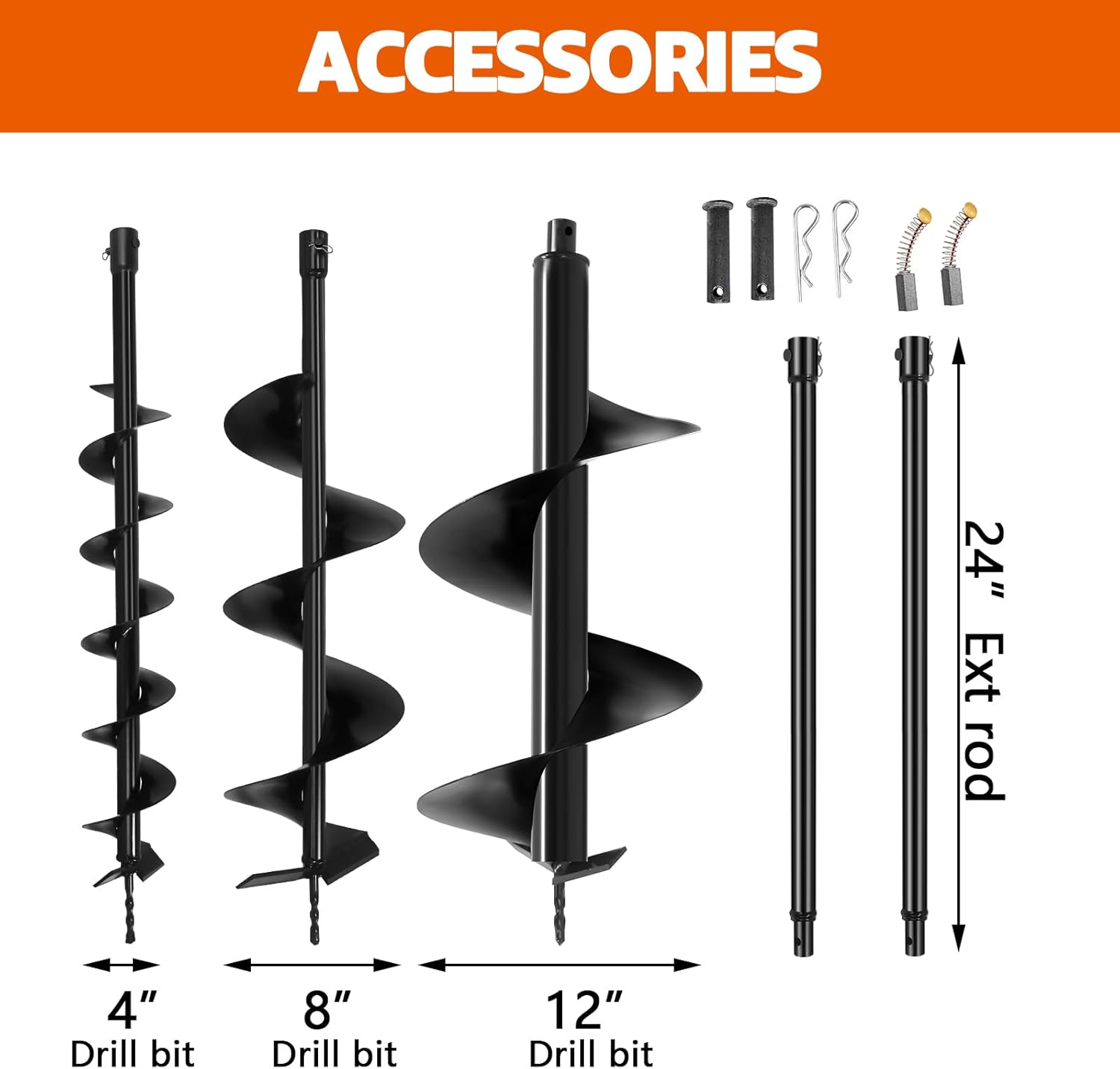 Post Hole Digger, Suitable for farmland, Garden, Planting, Fencing (85cc+3 Auger(4"8"12")+2 Ext(24"24"))