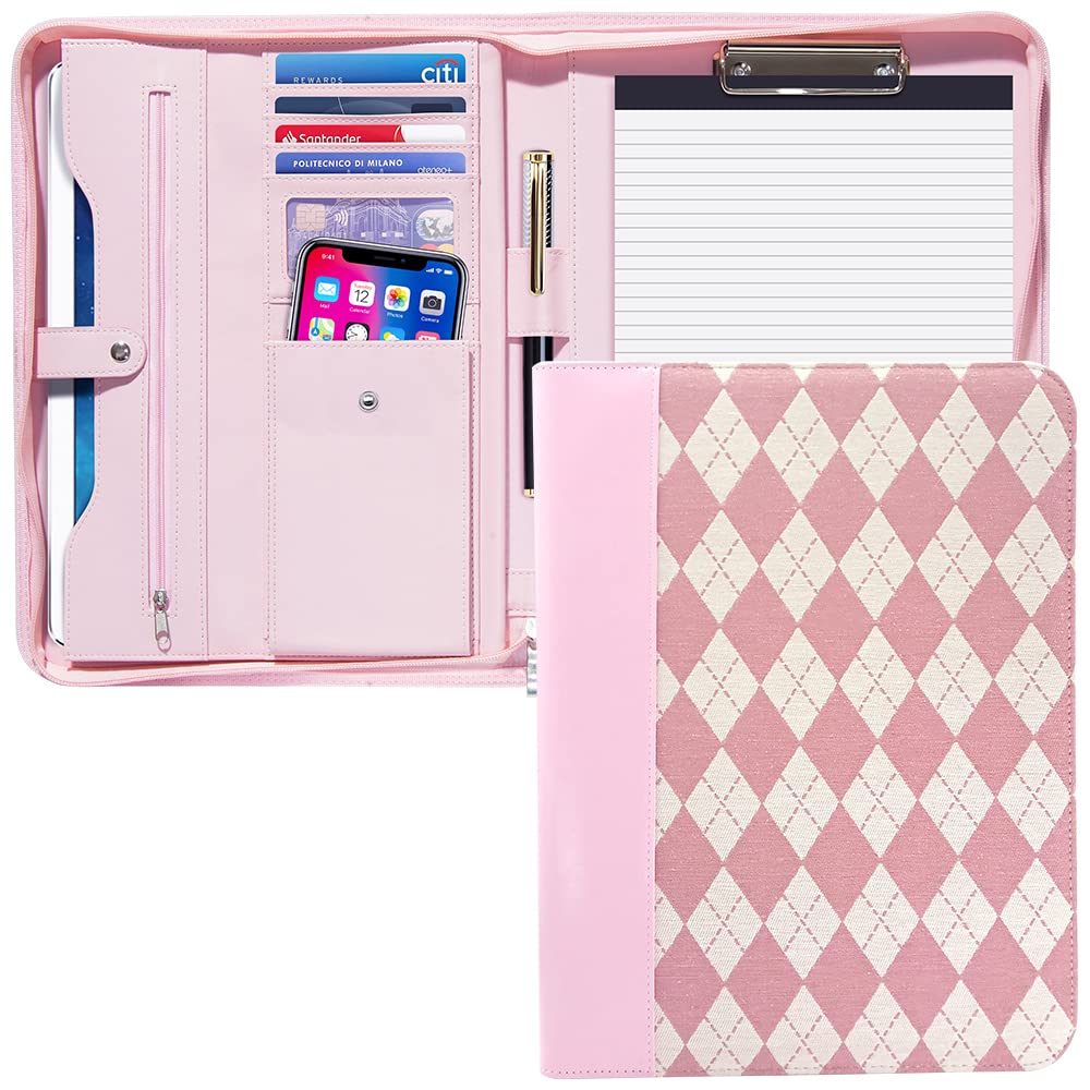 Photo 1 of A4 Portfolio Organizer, Padfolio with Clipboard[Zippered PU Leather]Portfolio Case Clipboard Organizer[Card Slots][Tablet Sleeve]and[Note Pockets]for Office, Resume, Documents -Diamond Pattern