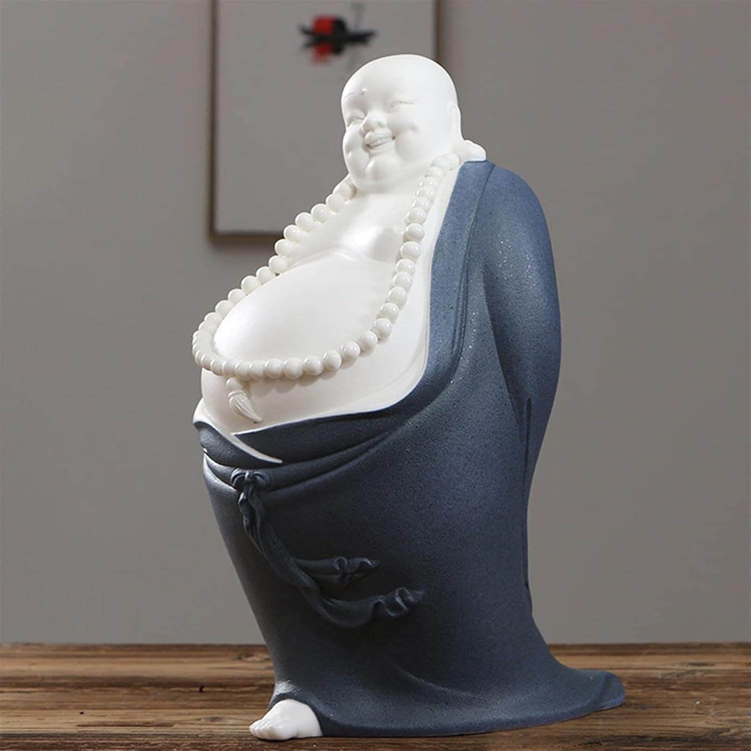 Buddy Statuetka Elegancka Śmiejący Się Posąg Buddy Chiński Duży Brzuch Pieniądze Maitreya Budda Rzeźba Figurki Do Dekoracji Przydomowego Ogrodu Budda Dekoracyjna Figurka(Blue)