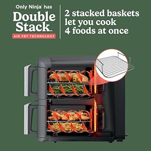 Ninja DoubleStack XL Smart 2-Basket Air Fryer, Smart Cook System, DoubleStack Technology Cook 4 Foods at Once, Space Saving Design, 10 QT, 6-in-1, Smart Finish & Match Cook, Air Fry, Broil, Bake SL451 Ninja DoubleStack XL Smart 2 Basket Air Fryer Smart Cook System DoubleStack Technology Cook 4 Foods at Once Space Saving Design 10 QT 6 in 1 Smart Finish Match Cook Air Fry Broil Bake SL451