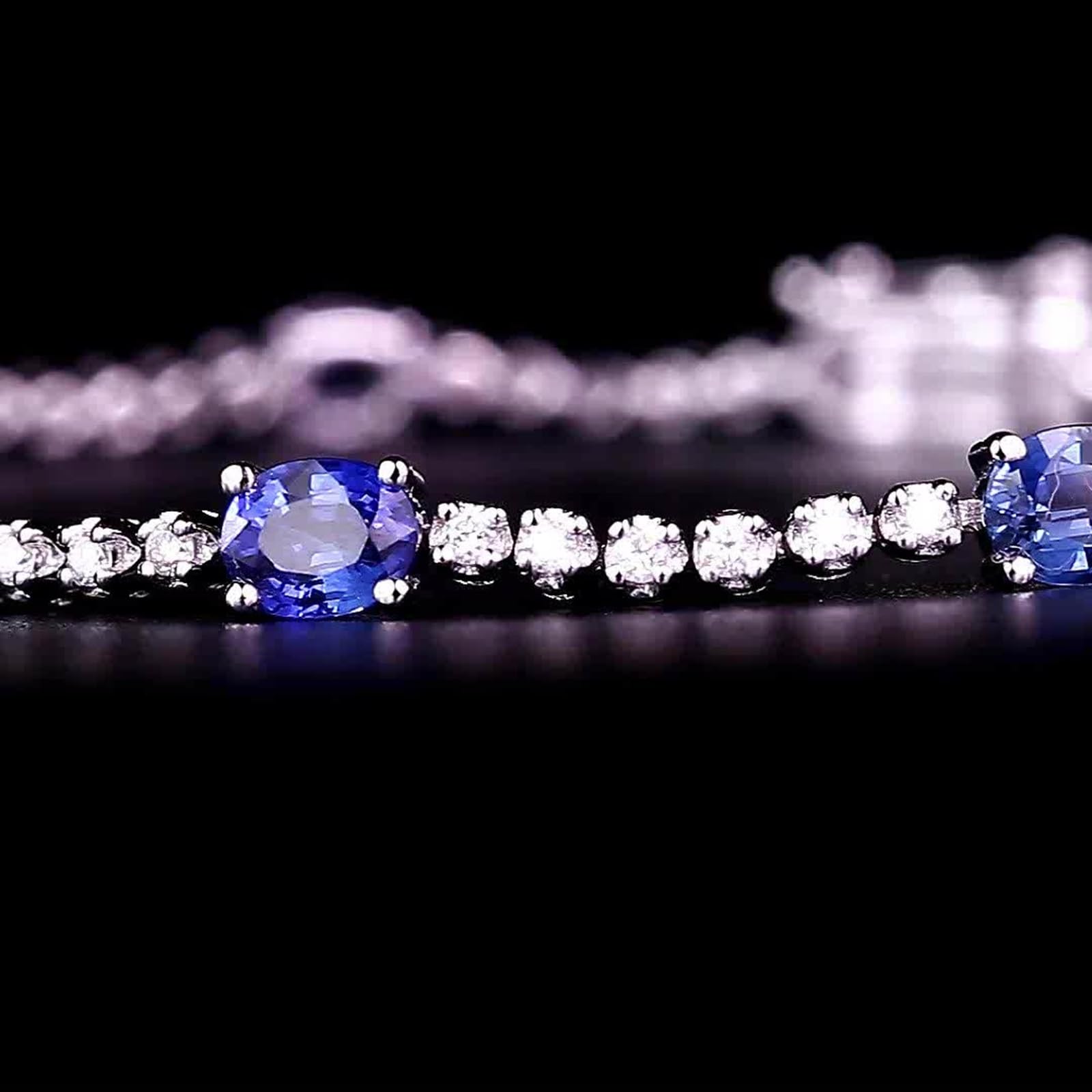 Bracciali in Oro Bianco 750/585/375 Vero, Bracciale Donna con Zaffiro 3.2ct 16-20 cm con Diamante, Braccialetto Sposa Fidanzati