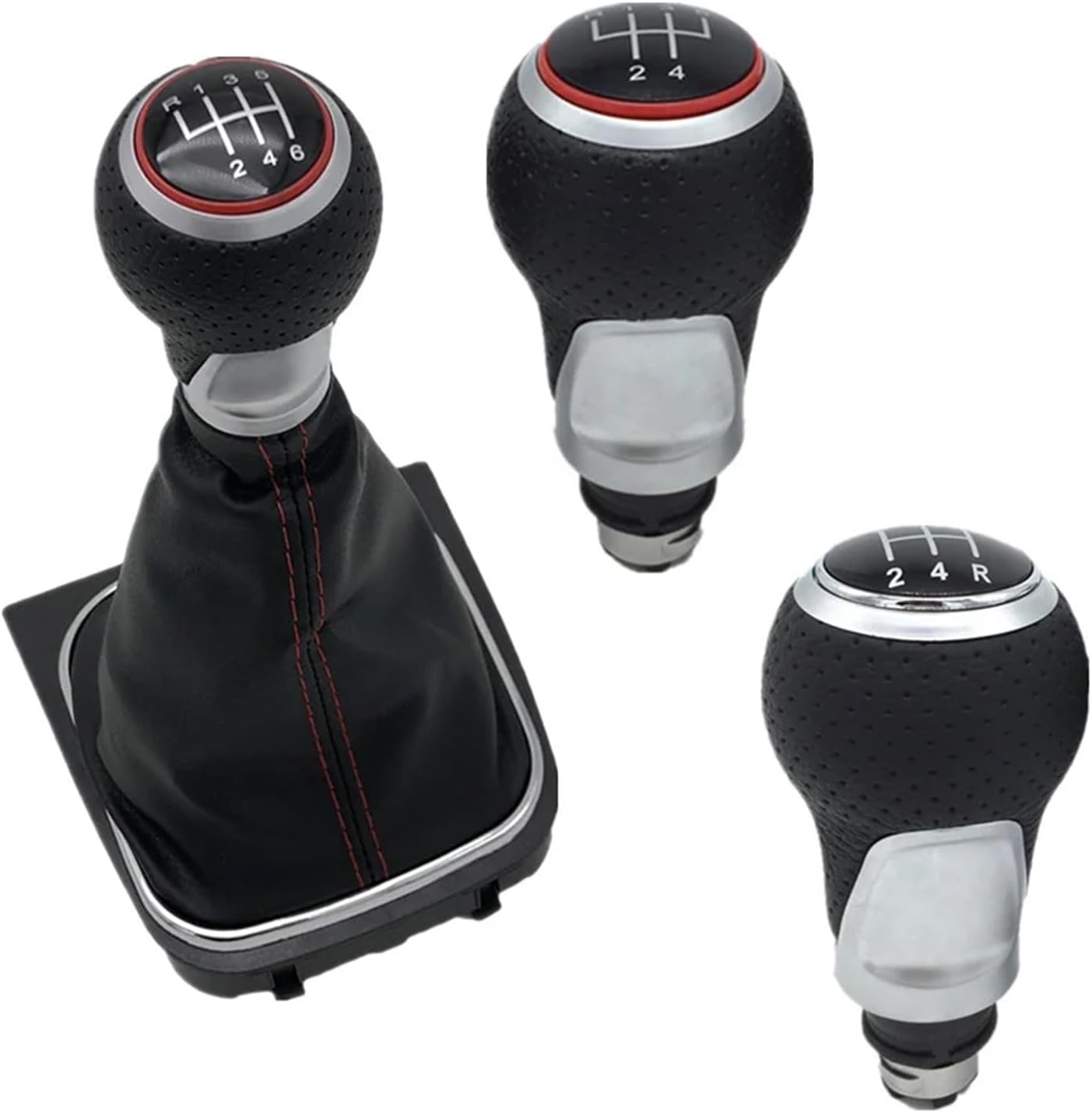 Car Gear Shift Knob Gaiter Boot Case Cover Collar Lever Shifter Konb Fit for VW Fit for Golf 5 MK5 R32 GTI Fit for Golf 6 MK6 2005-2014(12345R Red Knob)