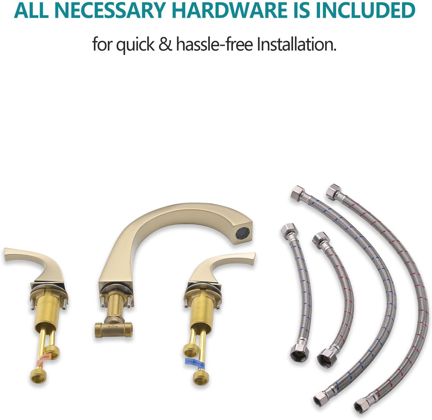 Brass Roman Tub Faucet, Deck Mount 3 Hole Widespread Bathtub Faucet, 2 Handle Tub Filler with High Flow, Brushed Gold