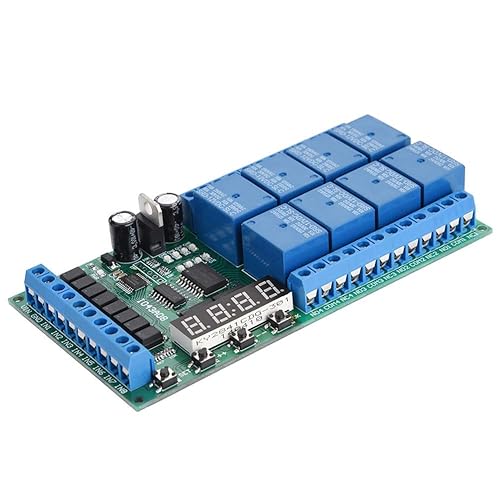 Relé de tiempo multifunción, relé de retardo de retardo de tiempo Junta DC 12V 8CH LED Multifunción Digital Delay Ciclo de Tiempo Temporización Relé