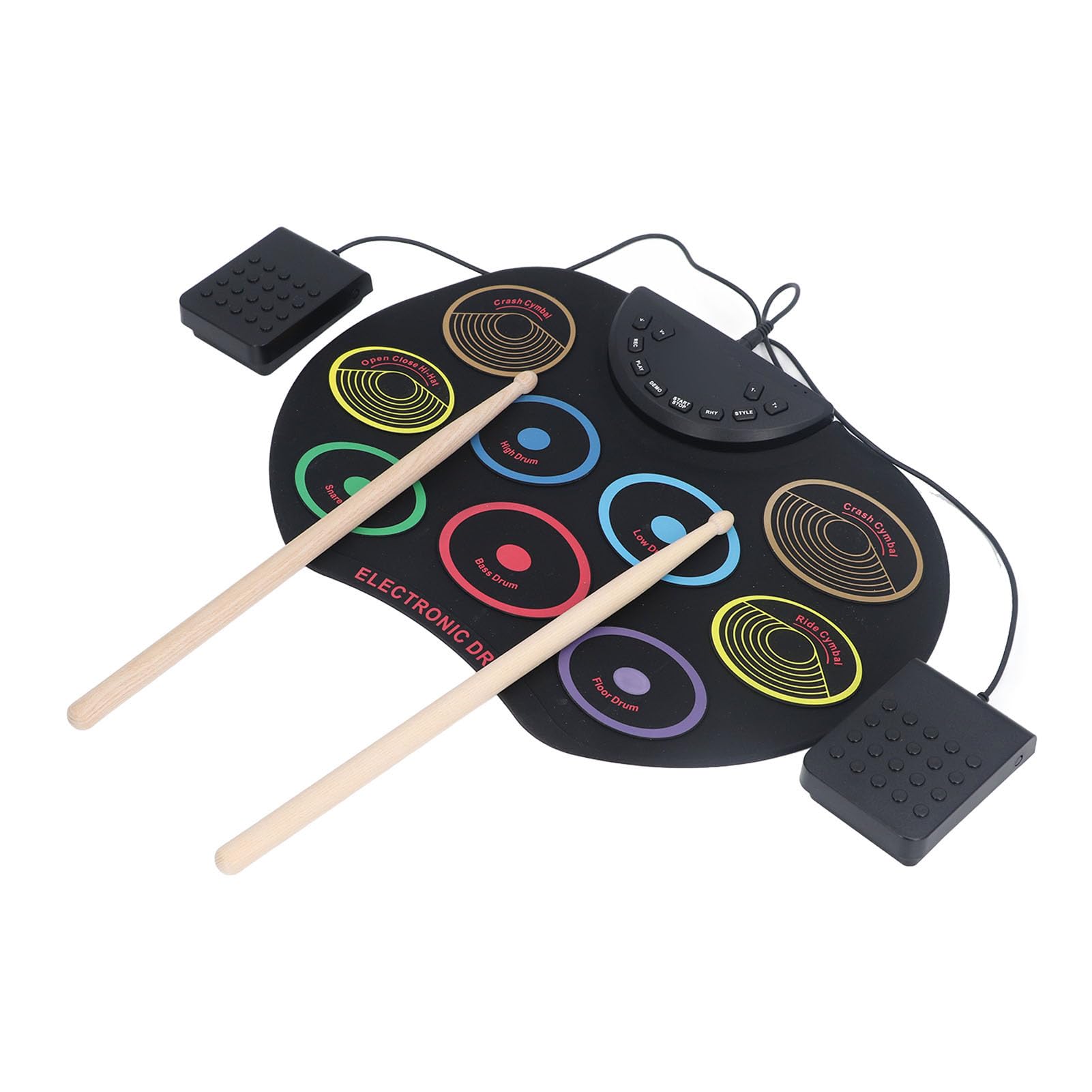 Portable Electronic Drum Set Easy to Use Roll Up Kit with Pedals and Sticks for Kids