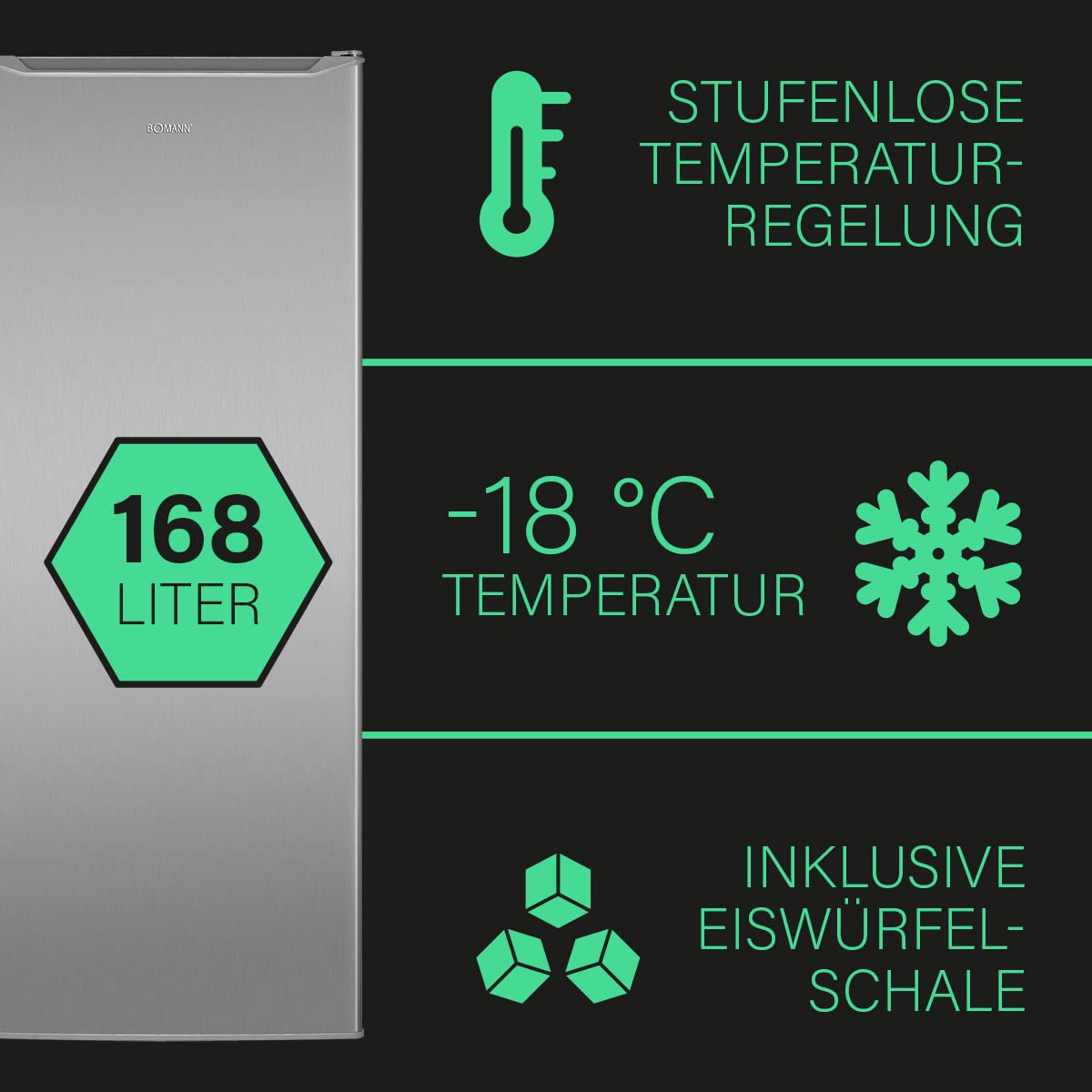 Bomann GS 7340 inox Gefrierschrank 168 Liter 4 Sterne wechselbarer Türanschlag